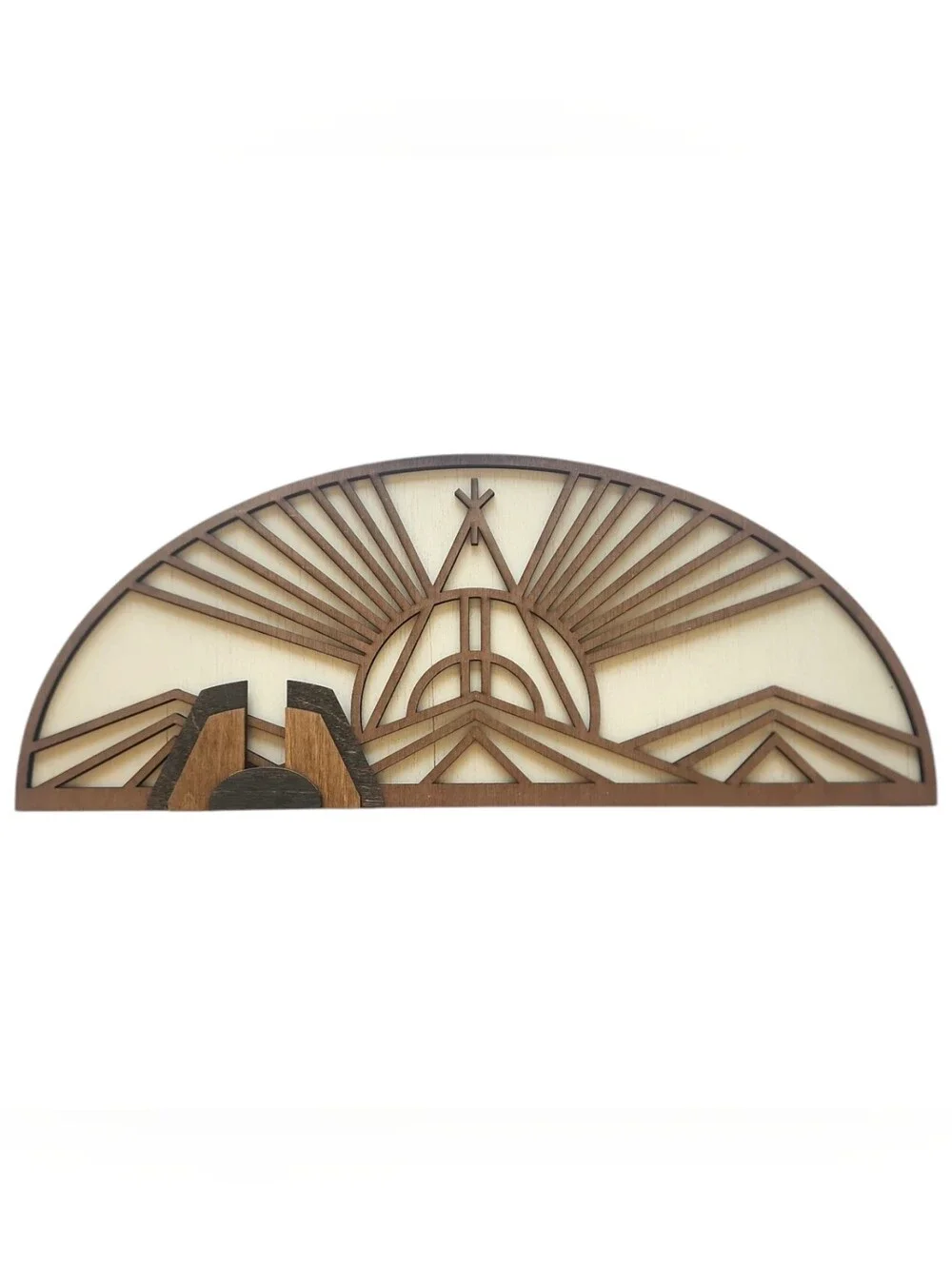 Rustic Wooden Sunrise Wall Panel - Brown and Cream